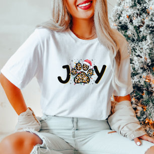 Joy Leopard Print Paw Weihnachten Frauen T - Shirt