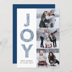 JOY Lettering Blue Christmas Foto Collage Feiertagskarte