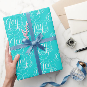 JOY Lettering Fashionable Geblüht Aqua Blue Geschenkpapier