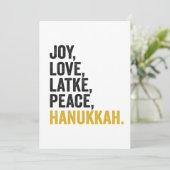 Joy Liebe Latkes Peace Hanukkah Funny Jewish Einladung (Stehend Vorderseite)