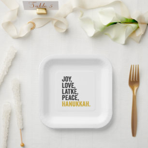 Joy Liebe Latkes Peace Hanukkah Funny Jewish Pappteller