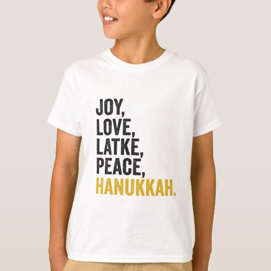 Joy Liebe Latkes Peace Hanukkah Funny Jewish T-Shirt (Vorderseite)