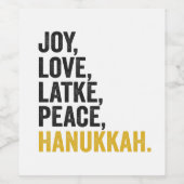 Joy Liebe Latkes Peace Hanukkah Funny Jewish Weinetikett (Einzelnes Label)