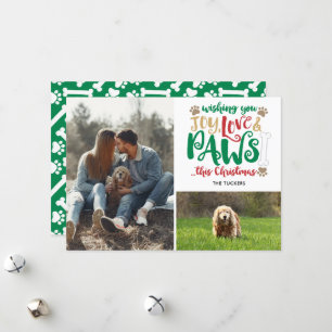 Joy Liebe Paws Christmas Red Green 2-Foto Hund Feiertagskarte