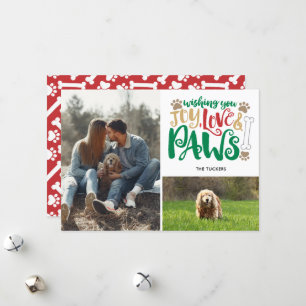 Joy Liebe Paws Peace Dog Red Green 2-Foto Feiertagskarte