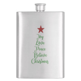 Joy Liebe Peace Glaube Weihnachtsbaum mit Rot Flachmann