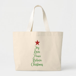 Joy Liebe Peace Glaube Weihnachtsbaum mit Rot Jumbo Stoffbeutel