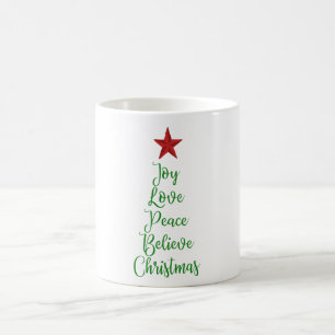 Joy Liebe Peace Glaube Weihnachtsbaum mit Rot Kaffeetasse