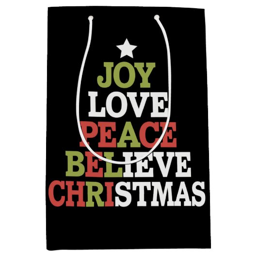 Joy Liebe Peace Glaube Weihnachtsbaumfamilie Mittlere Geschenktüte (Vorderseite)