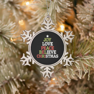 Joy Liebe Peace Glaube Weihnachtsbaumfamilie Schneeflocken Zinn-Ornament