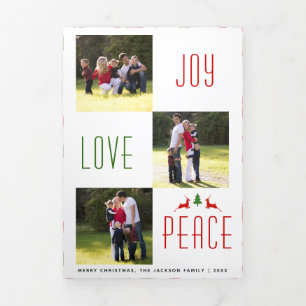 Joy Liebe Peace Reh, Baummuster Weihnachten Foto Dreifach Gefaltete Urlaubskarte