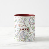 Joy Liebe Peace Zwei-Töne Maroon Tasse (Zentrum)