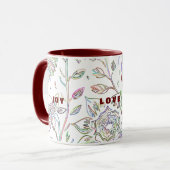 Joy Liebe Peace Zwei-Töne Maroon Tasse (Vorderseite Links)