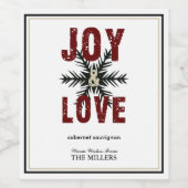 Joy & Liebe Script Red White Christmas Holiday Weinetikett (Einzelnes Label)