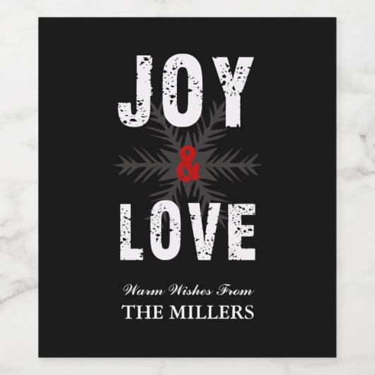 Joy & Liebe Script Weihnachten | Urlaub Weinetikett (Einzelnes Label)
