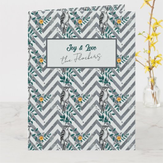 Joy & Liebe - Zigzag Bird & Blume Pattern Karte (Gelbe Blume)