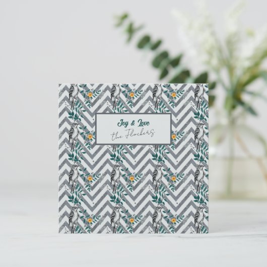 Joy & Liebe - Zigzag Bird & Blume Pattern Karte (Stehend Vorderseite)