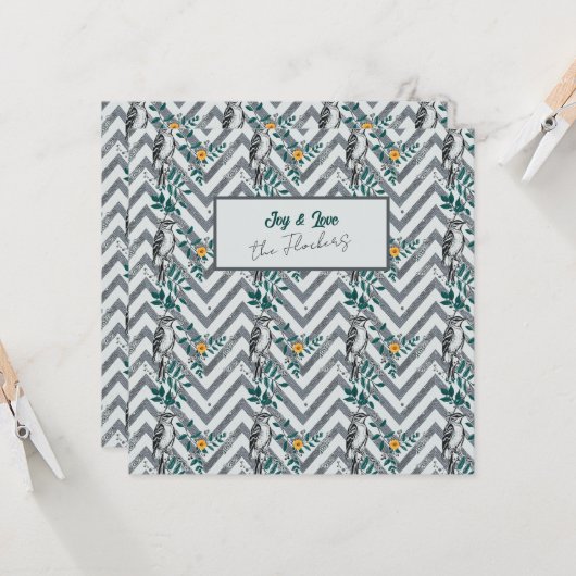 Joy & Liebe - Zigzag Bird & Blume Pattern Karte (Vorderseite/Rückseite Beispiel)