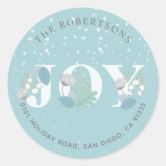 JOY Light Blue Floral Snowfall Address Sticker (Vorderseite)