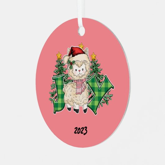 Joy Llama Christmas Ornament Aus Metall (Vorderseite links)