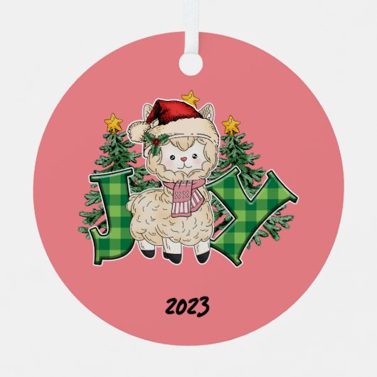 Joy Llama Christmas Ornament Aus Metall (Vorderseite)
