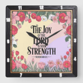 Joy Lord Strength Floral Quadratische Wanduhr (Vorderseite)