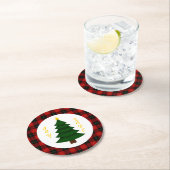 Joy-Love-Custom Plaid Christmas Tree Runder Pappuntersetzer (Vor Ort)