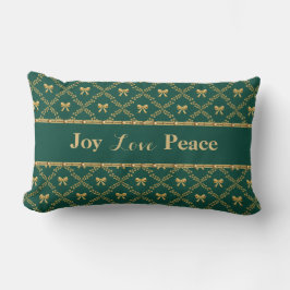 Joy Love Peace: Green & Gold Bow Throw Pillow Lendenkissen