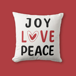 Joy Love Peace Red Heart Inspirational Kissen