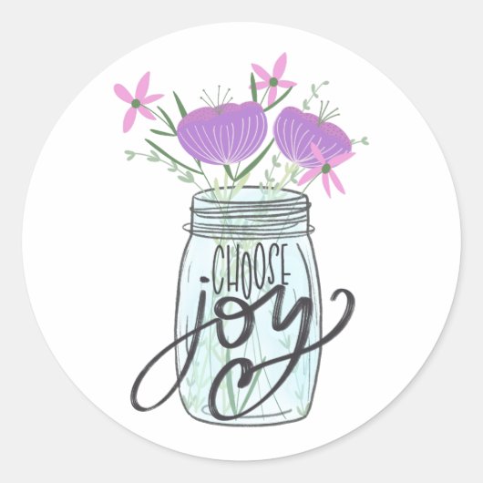 Joy Mason Jar mit Blume auswählen Runder Aufkleber (Vorderseite)