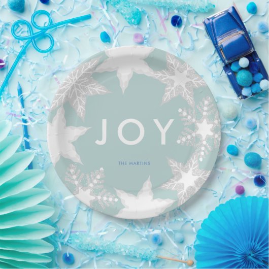 JOY Mattiert Snowflakes Blue Pappteller (Party)