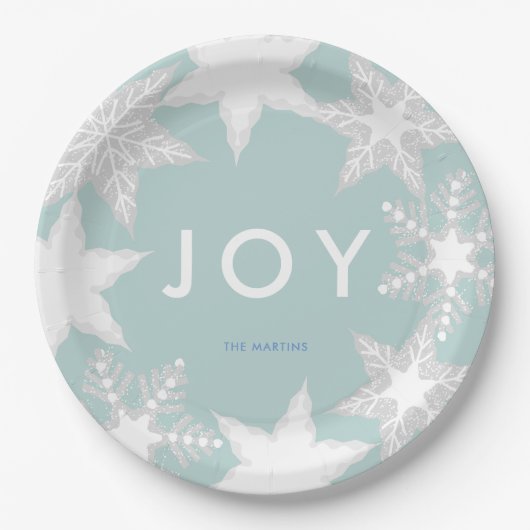 JOY Mattiert Snowflakes Blue Pappteller (Vorderseite)