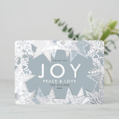 JOY Mattiert Snowflakes Silver Foil Holiday Card Folieneinladung (Stehend vorne)
