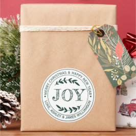 JOY Merry Christmas Message Gift Label Runder Aufkleber