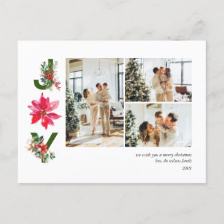 Joy Minimalistisch 3 Foto Collage Holiday Postkart Feiertagspostkarte