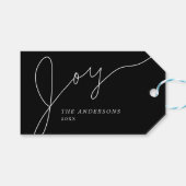 Joy Modern Black and White Hand Letter Script Geschenkanhänger (Vorderseite (Horizontal))