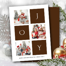 JOY Modern Brown Fun Script Foto Collage Einfach Feiertagskarte