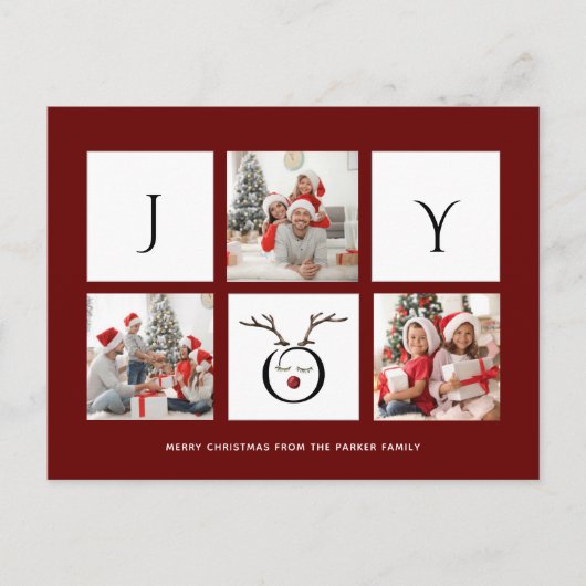 JOY Modern Fun Script Foto Collage Whimsical Holi Postkarte (Vorderseite)