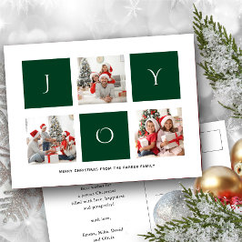 JOY Modern Green Fun Script Foto Collage Simple H Postkarte
