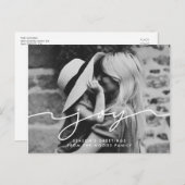 Joy Modern Handschrift Holiday Foto Postkarte (Vorne/Hinten)