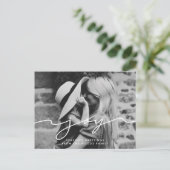 Joy Modern Handschrift Holiday Foto Postkarte (Stehend Vorderseite)