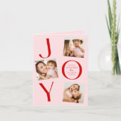 Joy | Modern Pink & Red 3 Foto Weihnachten (Vorderseite)