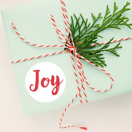 Joy Modern Red Brushed Script Holiday Runder Aufkleber