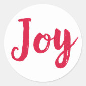Joy Modern Red Brushed Script Holiday Runder Aufkleber (Vorderseite)