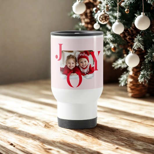 JOY | Modern Red & Pink Christmas Photo Gift Reisebecher