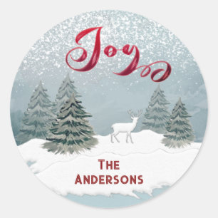 Joy Modern Watercolor Winterszene Klassische Runde Runder Aufkleber