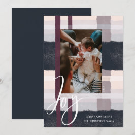 Joy | Modernes Navy & Lila Watercolor Kariertes Fo Feiertagskarte
