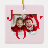 JOY | Modernes Weihnachtsgeschenk in Rot und Rosa Keramikornament (Vorderseite)