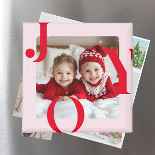 JOY Modernes Weihnachtsgeschenk in Rot und Rosa Magnet