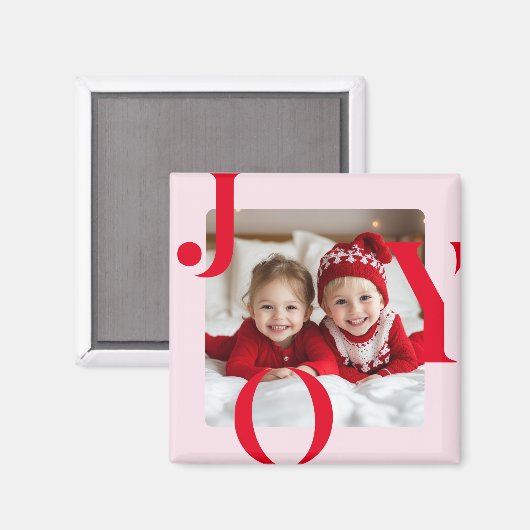 JOY | Modernes Weihnachtsgeschenk in Rot und Rosa Magnet (Vorderseite/Rückseite)